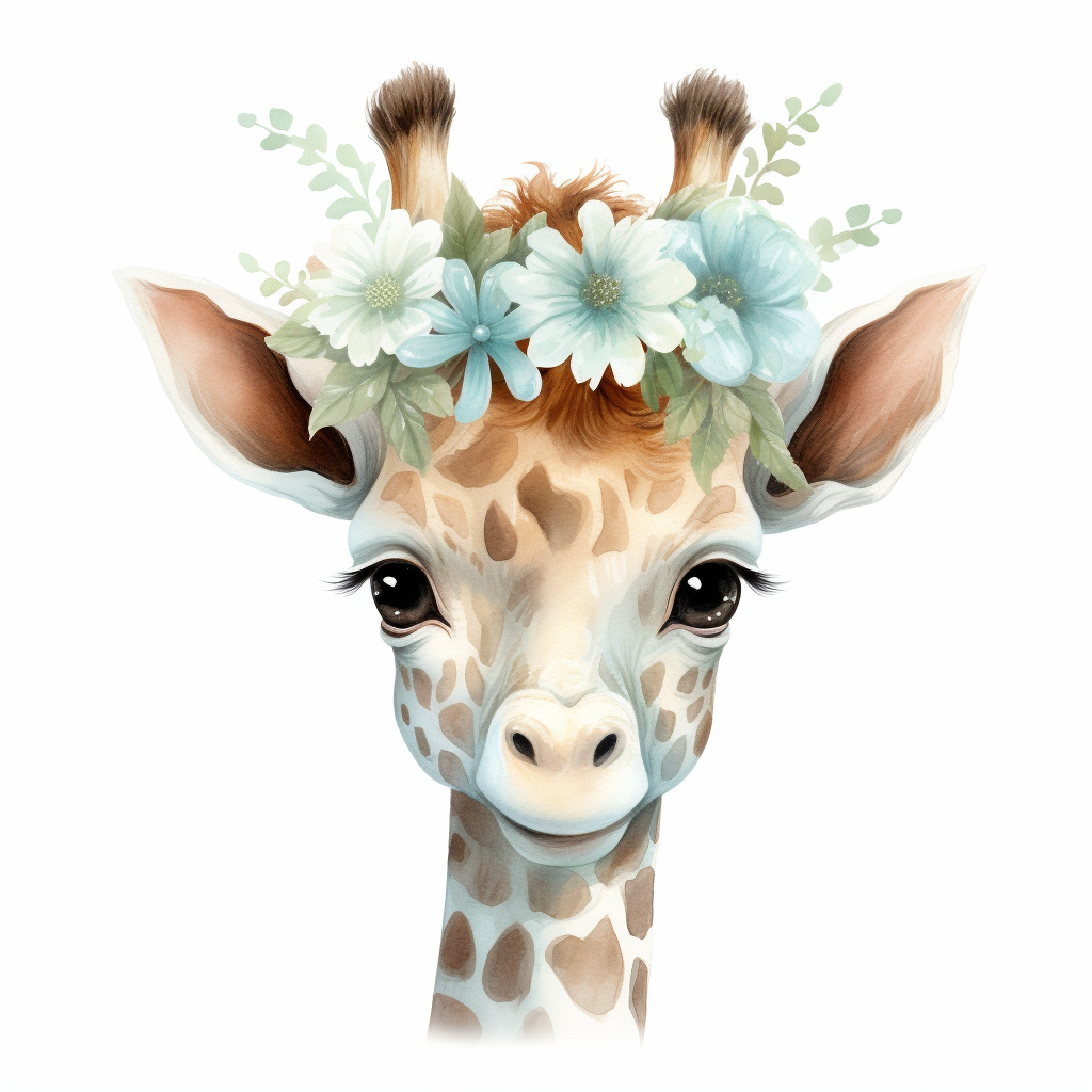 Cute baby giraffe watercolor clipart