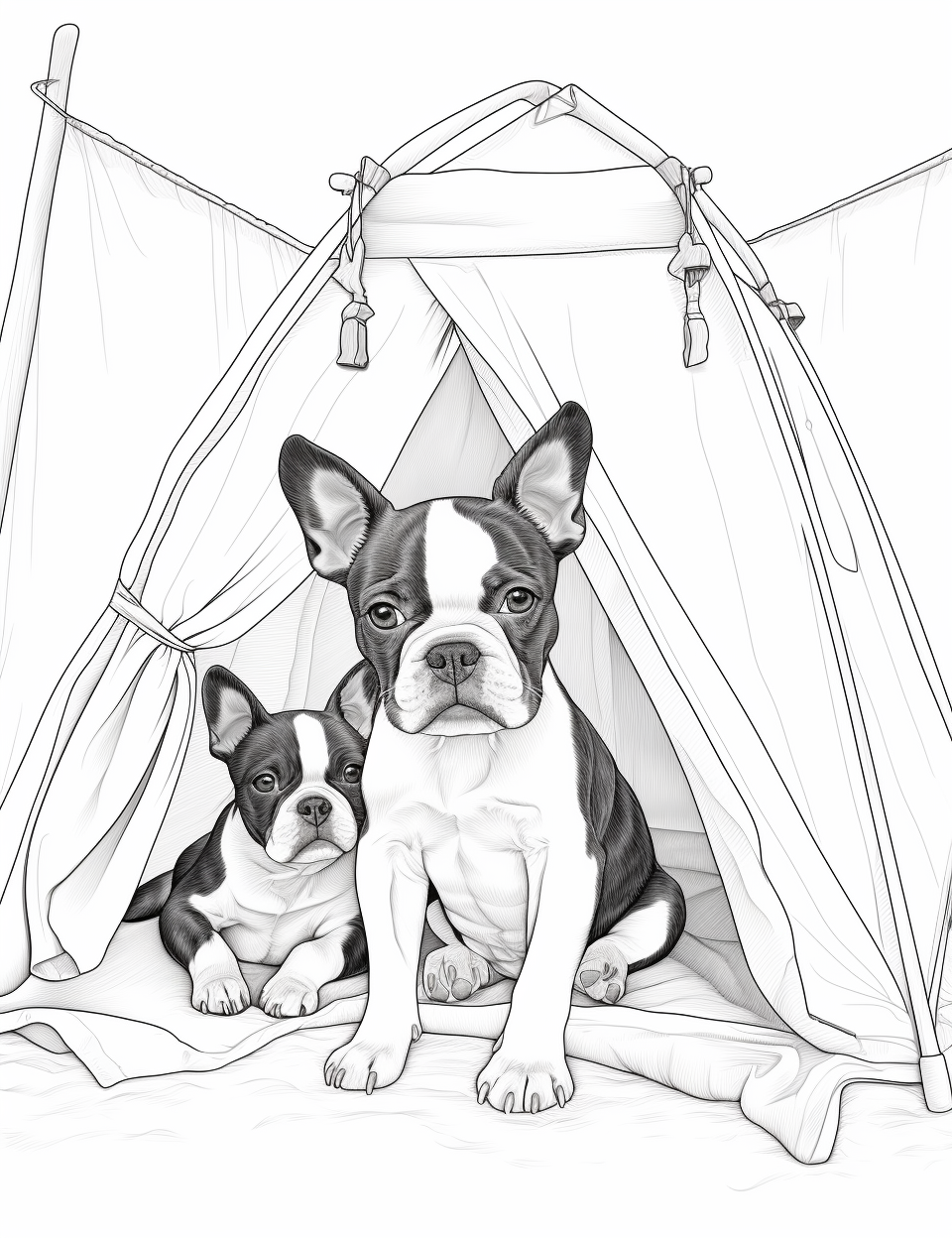 Two adorable Boston terrier puppies enjoying the beach