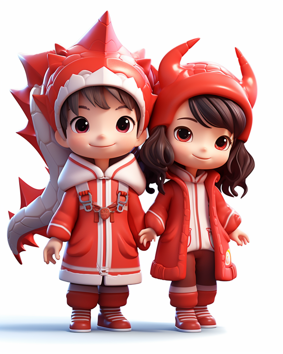 Cute Boy Girl Dragon Costume on White Background