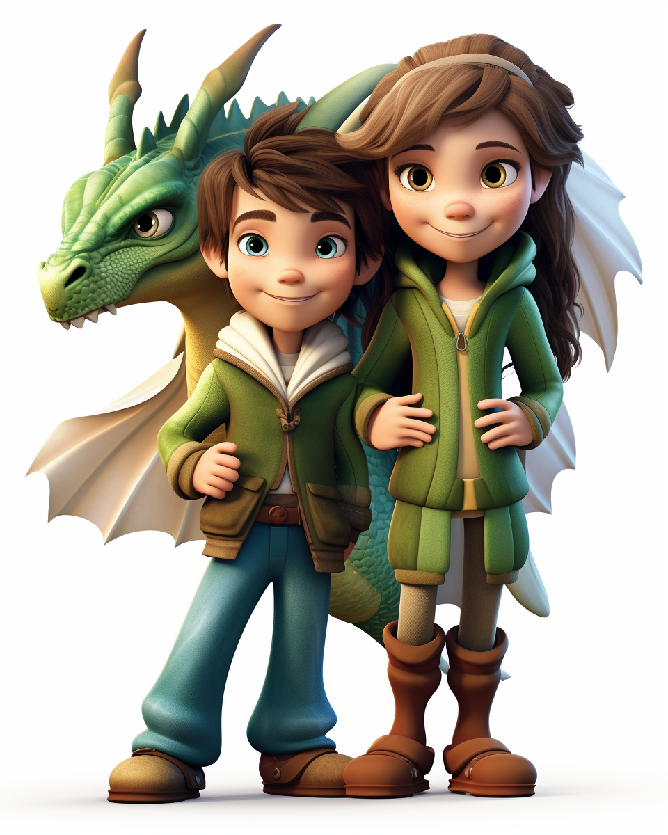 Cute boy and girl in dragon costumes