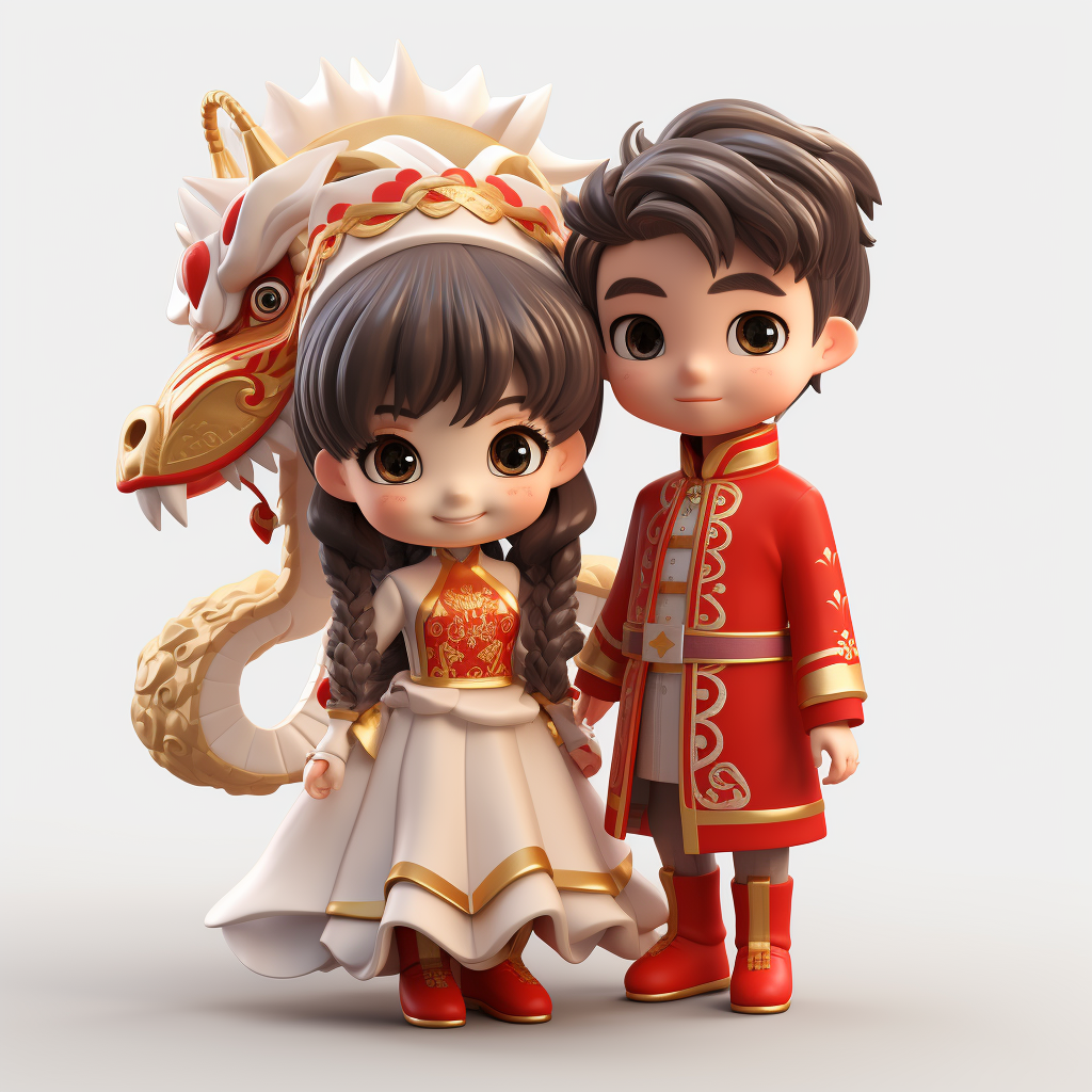 Cute boy and girl in traditional Chinese clothing