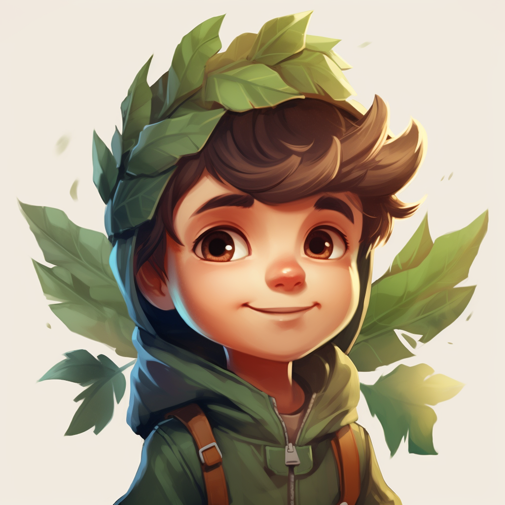 Illustration of a cute boy with a leaf hat