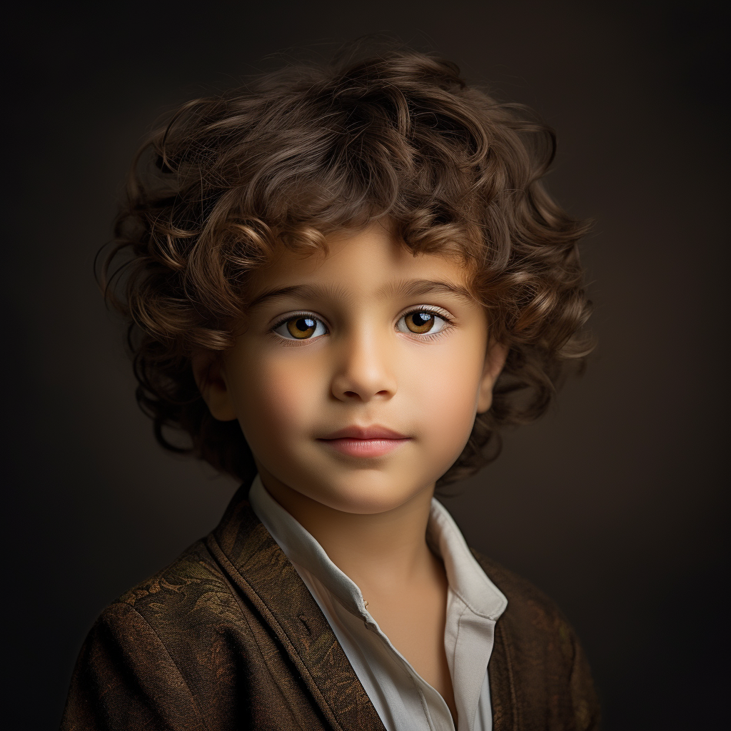 Smiling boy with brown curly hair