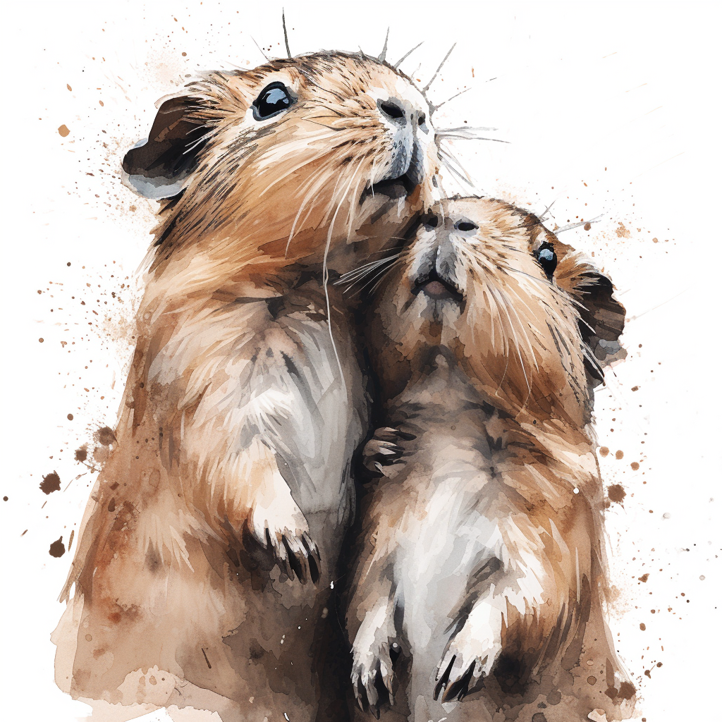 Cute brown guinea pigs looking up