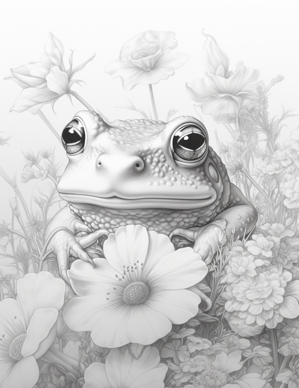 Sketch of a cute bullfrog on strawberries