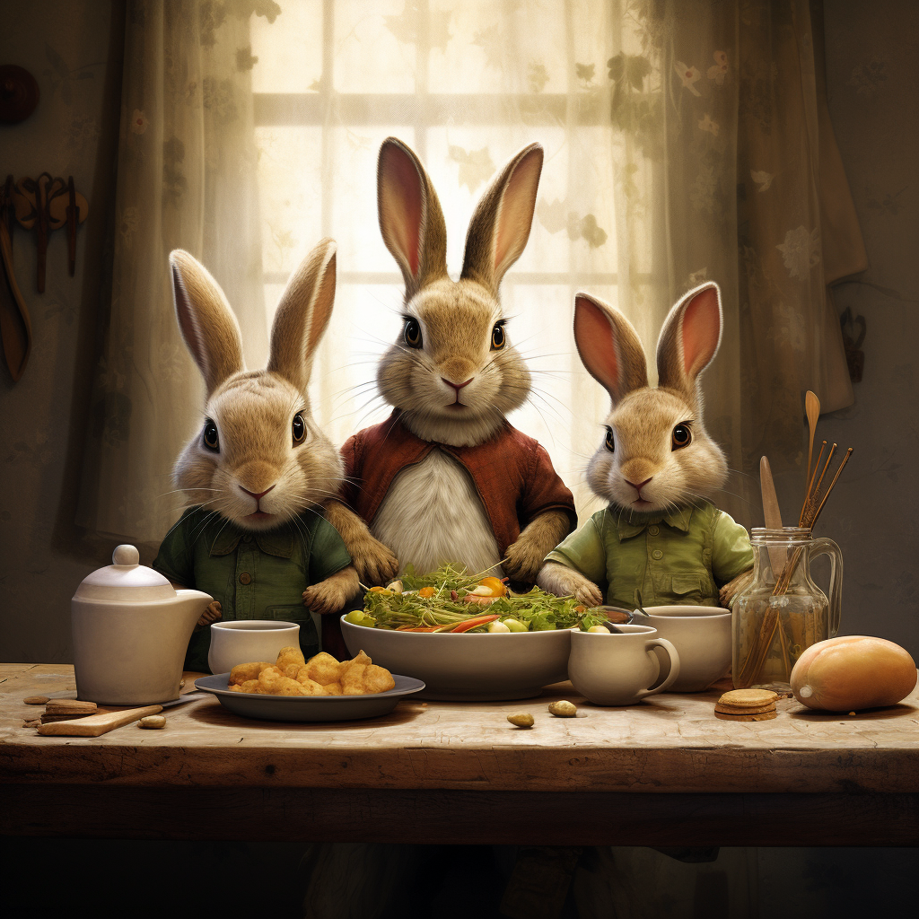 Cute bunny having lunch with family