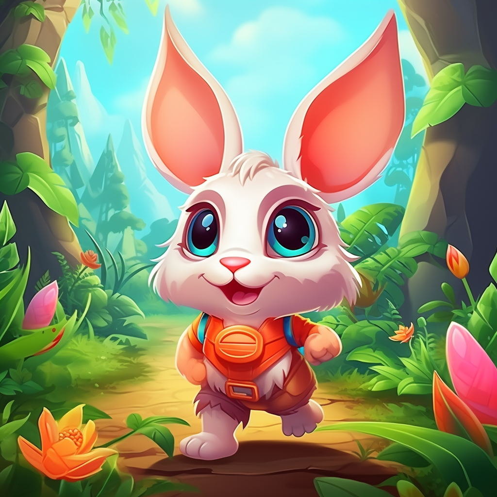 Adorable bunny walking in jungle