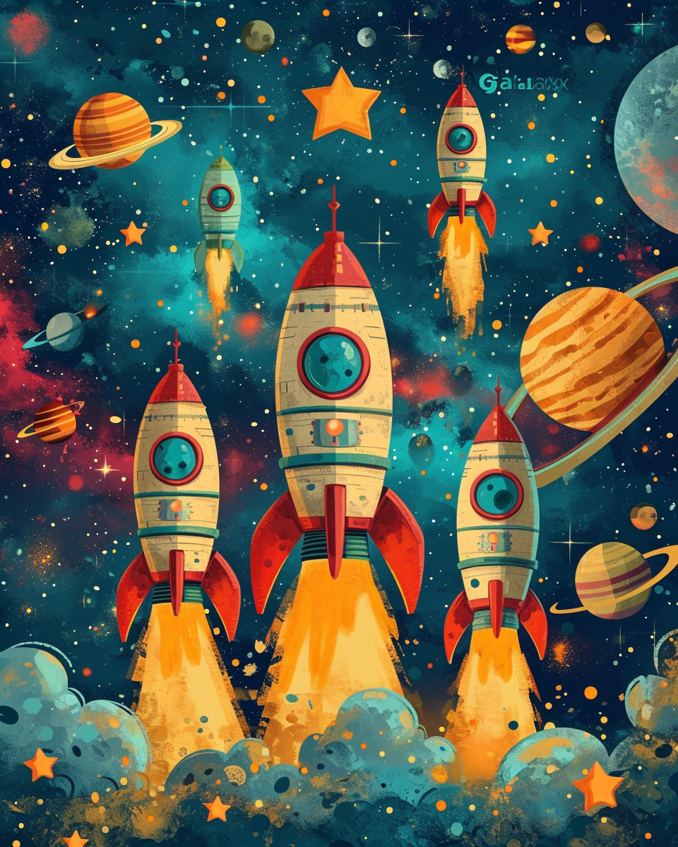 Cute Cartoon Astronauts Planets Rockets Galaxy