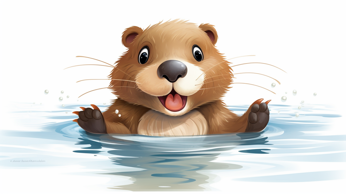 Cute cartoon beaver swimming on a white background