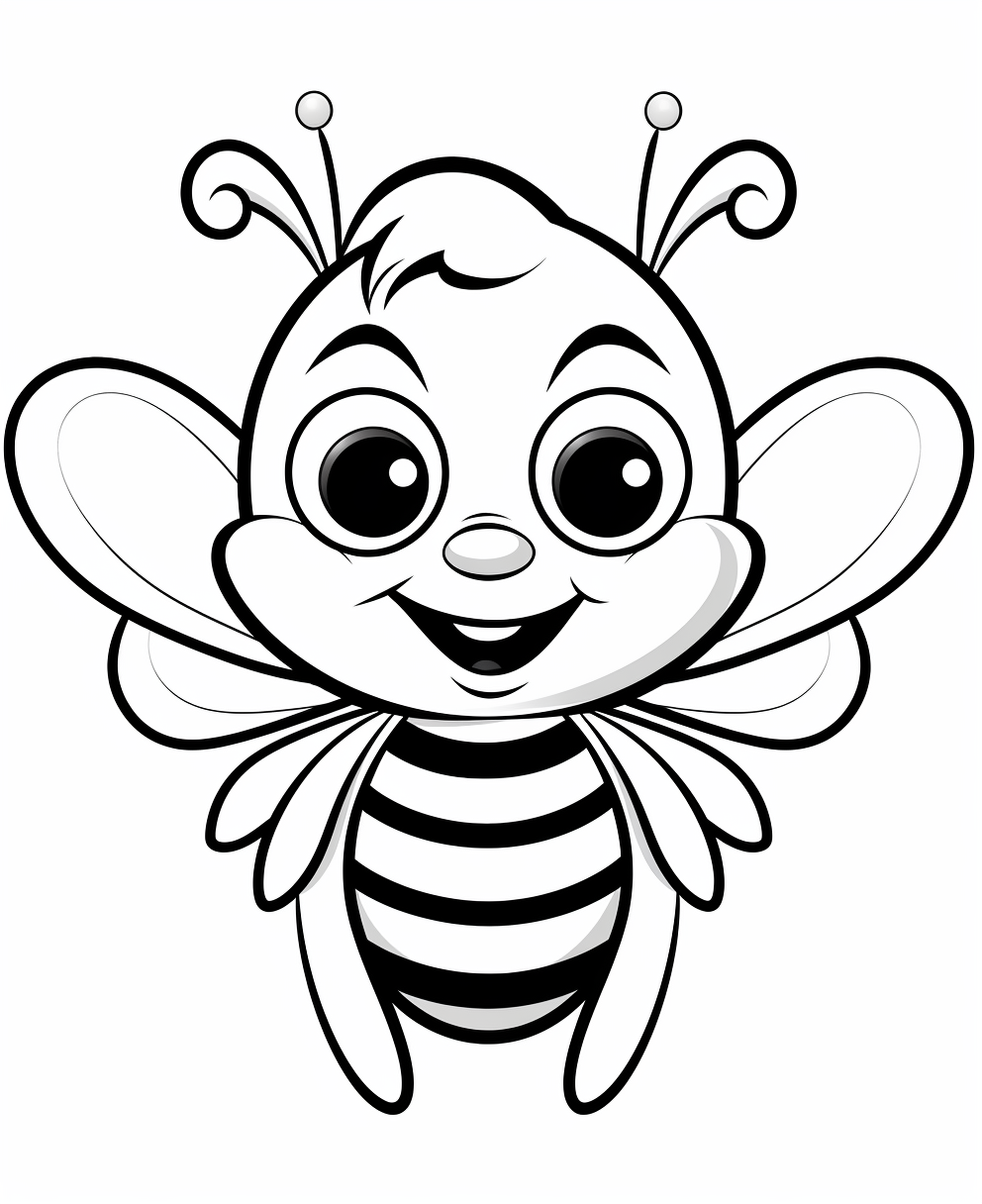 Coloring Page of a Cute Cartoon Bee