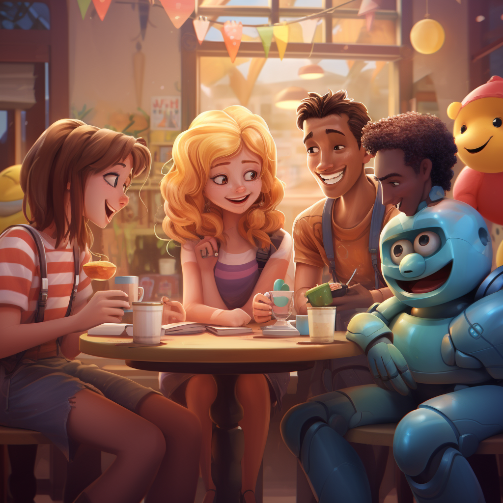 Cute Cartoon Character Meeting Friends