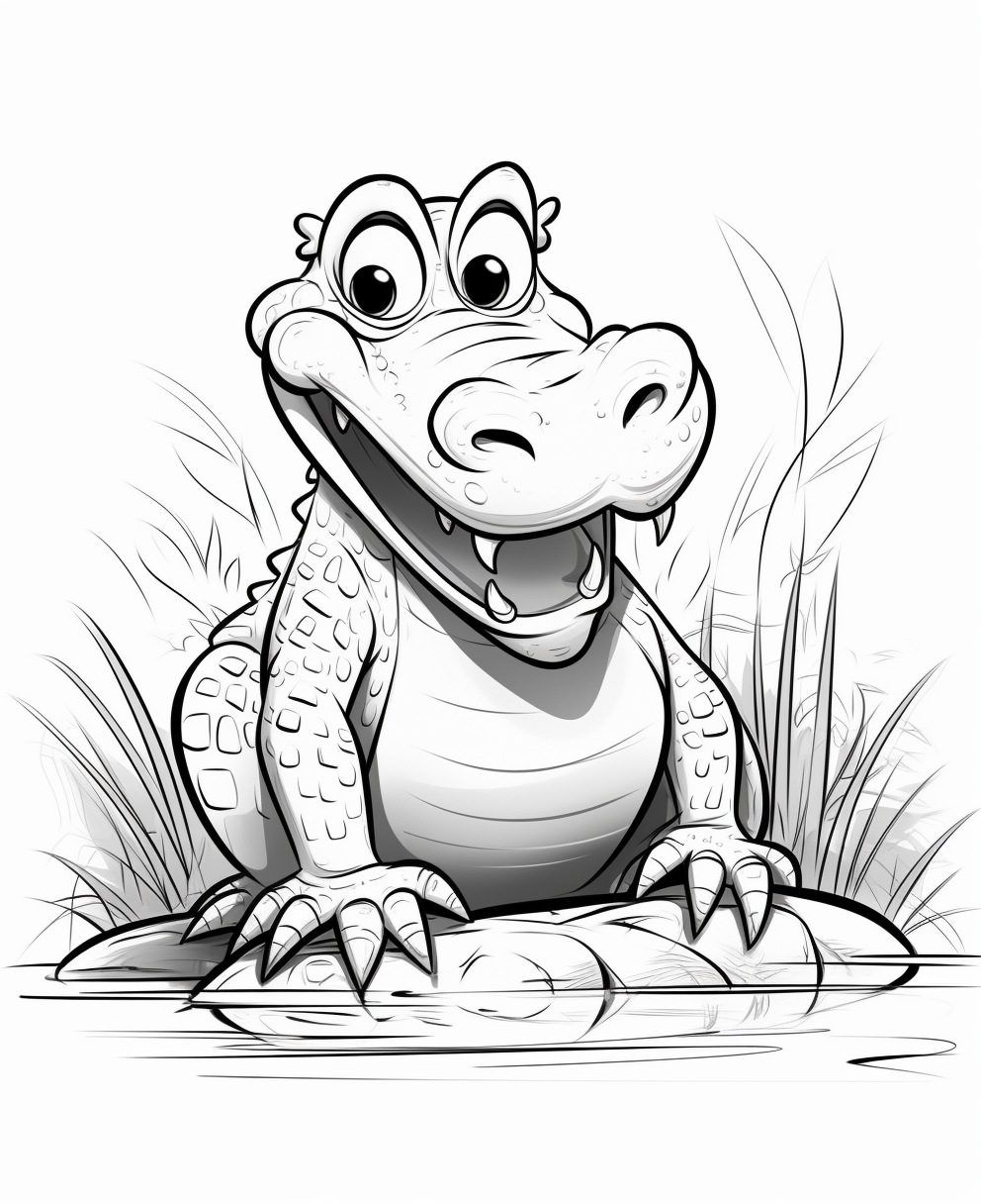 Cute Cartoon Crocodile Coloring Page