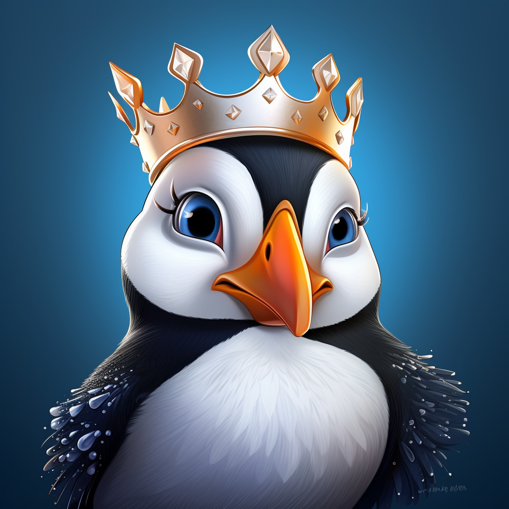 Cartoon puffin with tiara