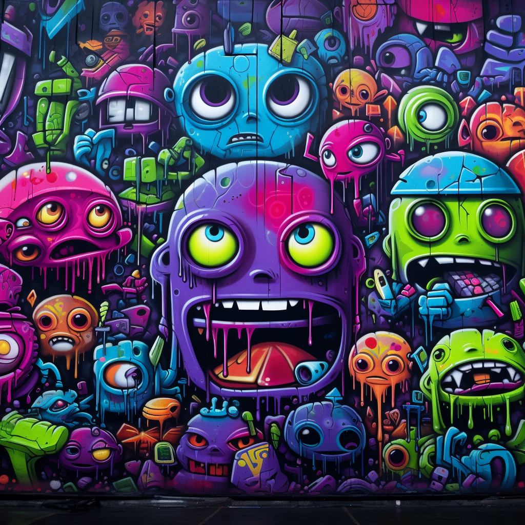 Colorful Cartoon Graffiti Wall