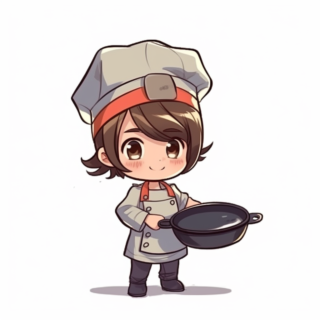 Cute kid wearing chef hat holding a pan