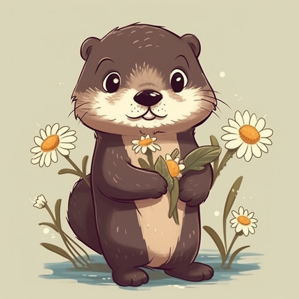 cute otter with daisy flower