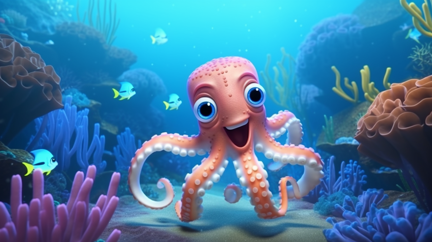 Baby octopus cartoon underwater scene