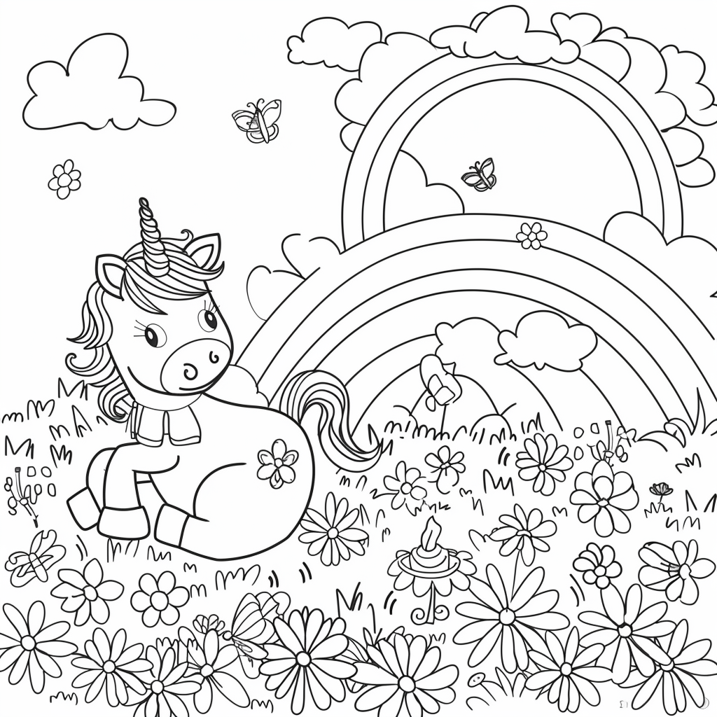 Small cute cartoon unicorn rainbow