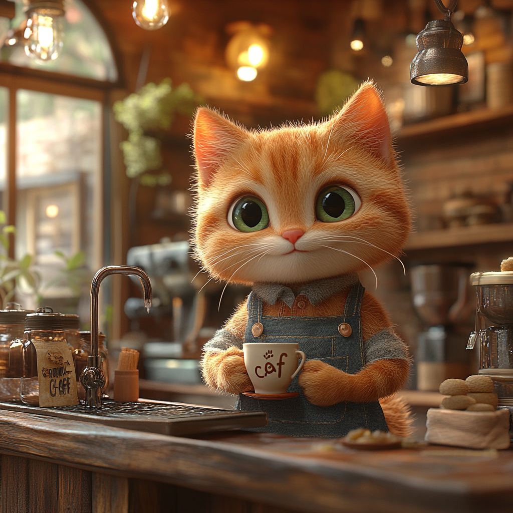 Cat brewing coffee in cafe