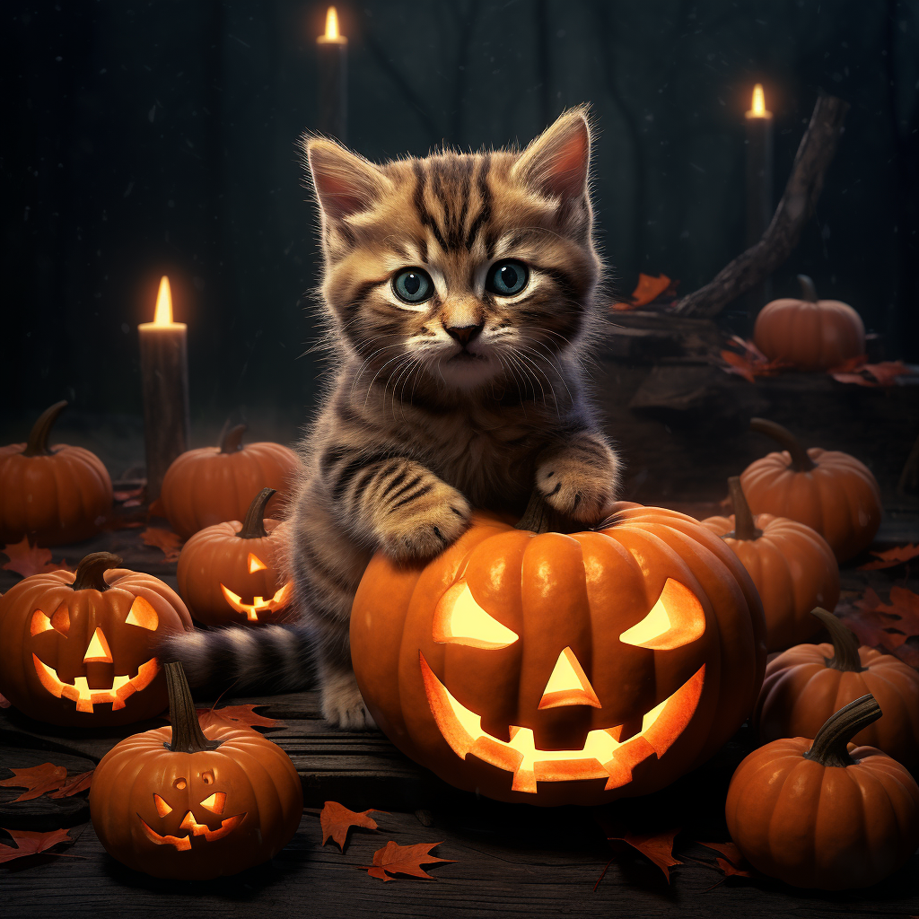 Cute cat holding a pumpkin