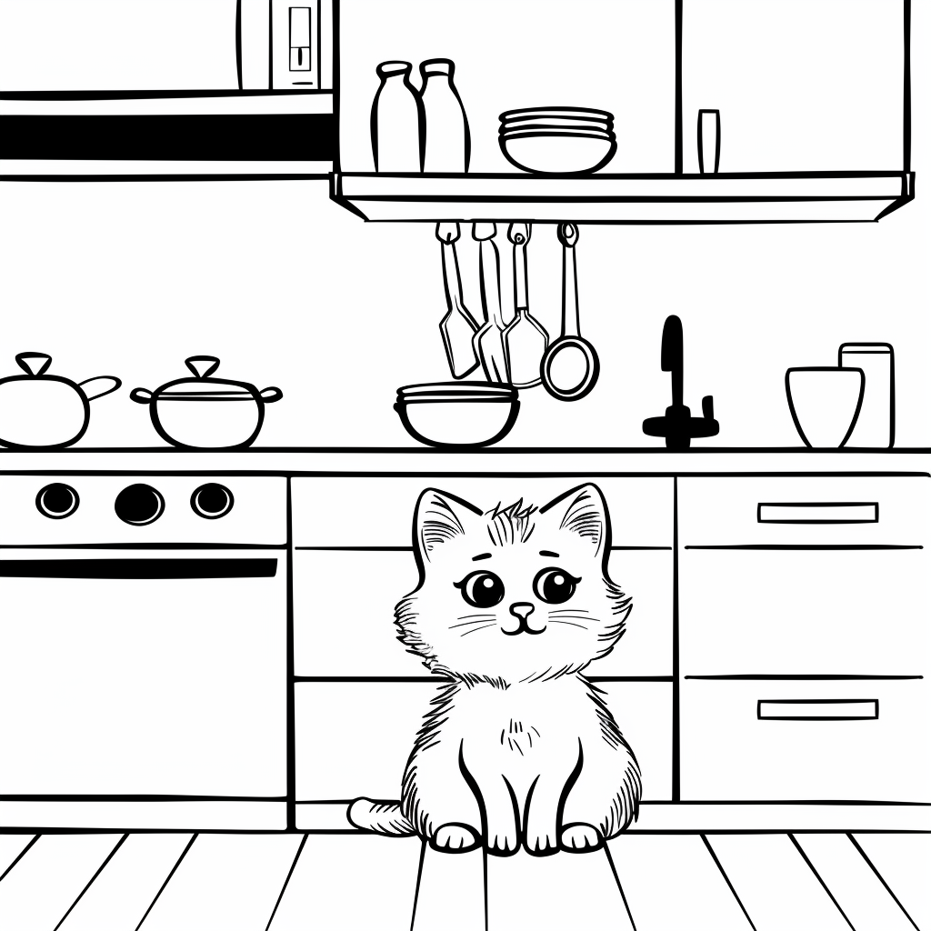 small cute cat in kitchen