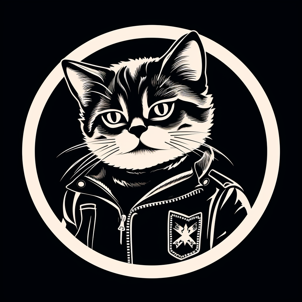 Cute cat wearing leather jacket logo