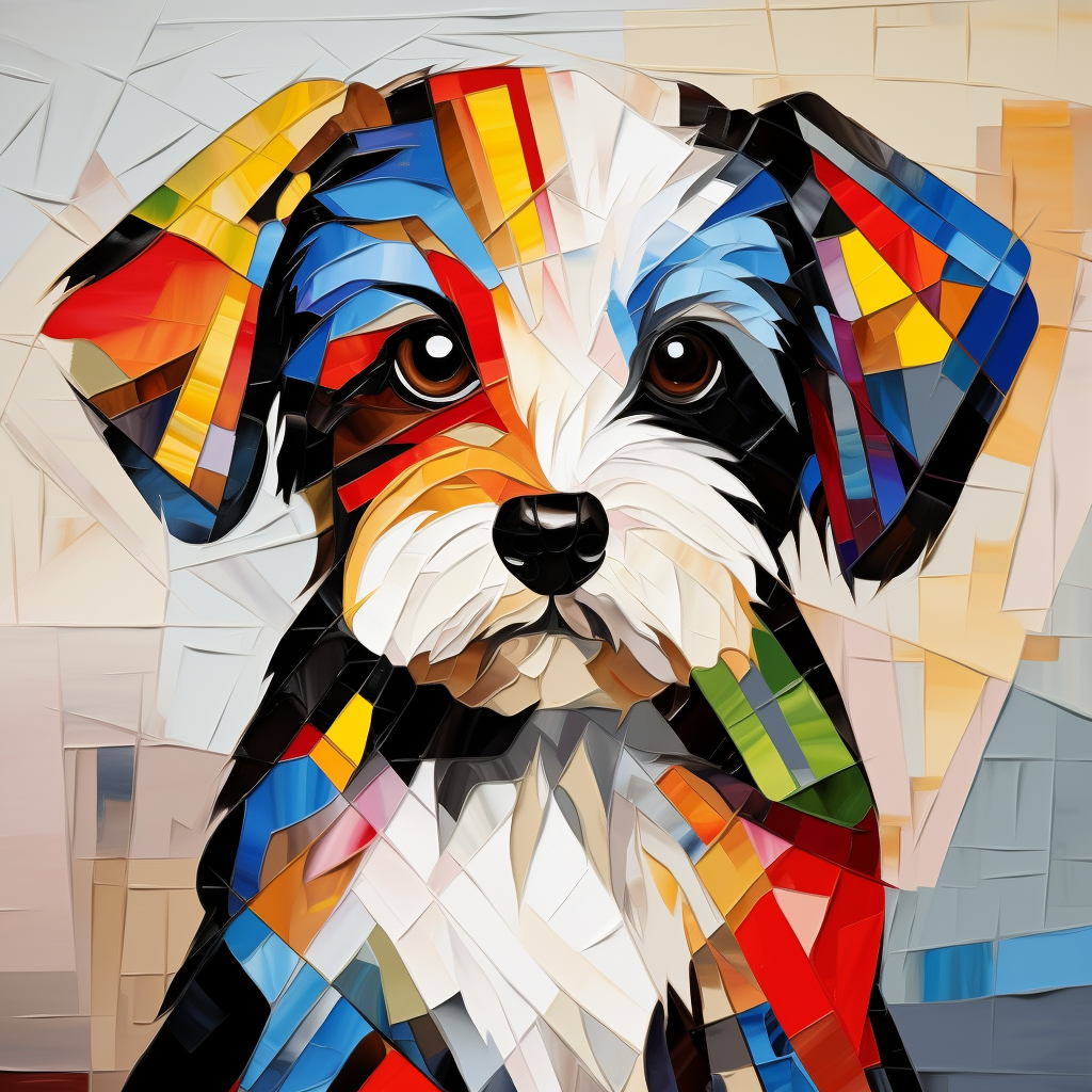 Playful cat enjoying a colorful Mondrian-inspired artwork