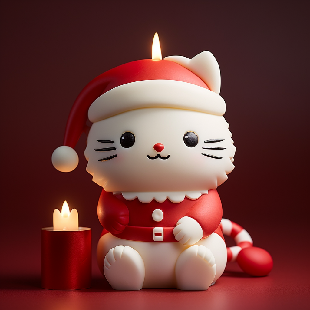 Cute Cat Santa Candle in White