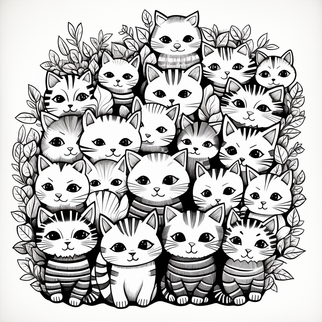 Adorable hand-drawn cat coloring book