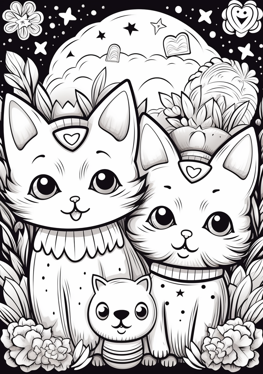 Colouring page of cute cats