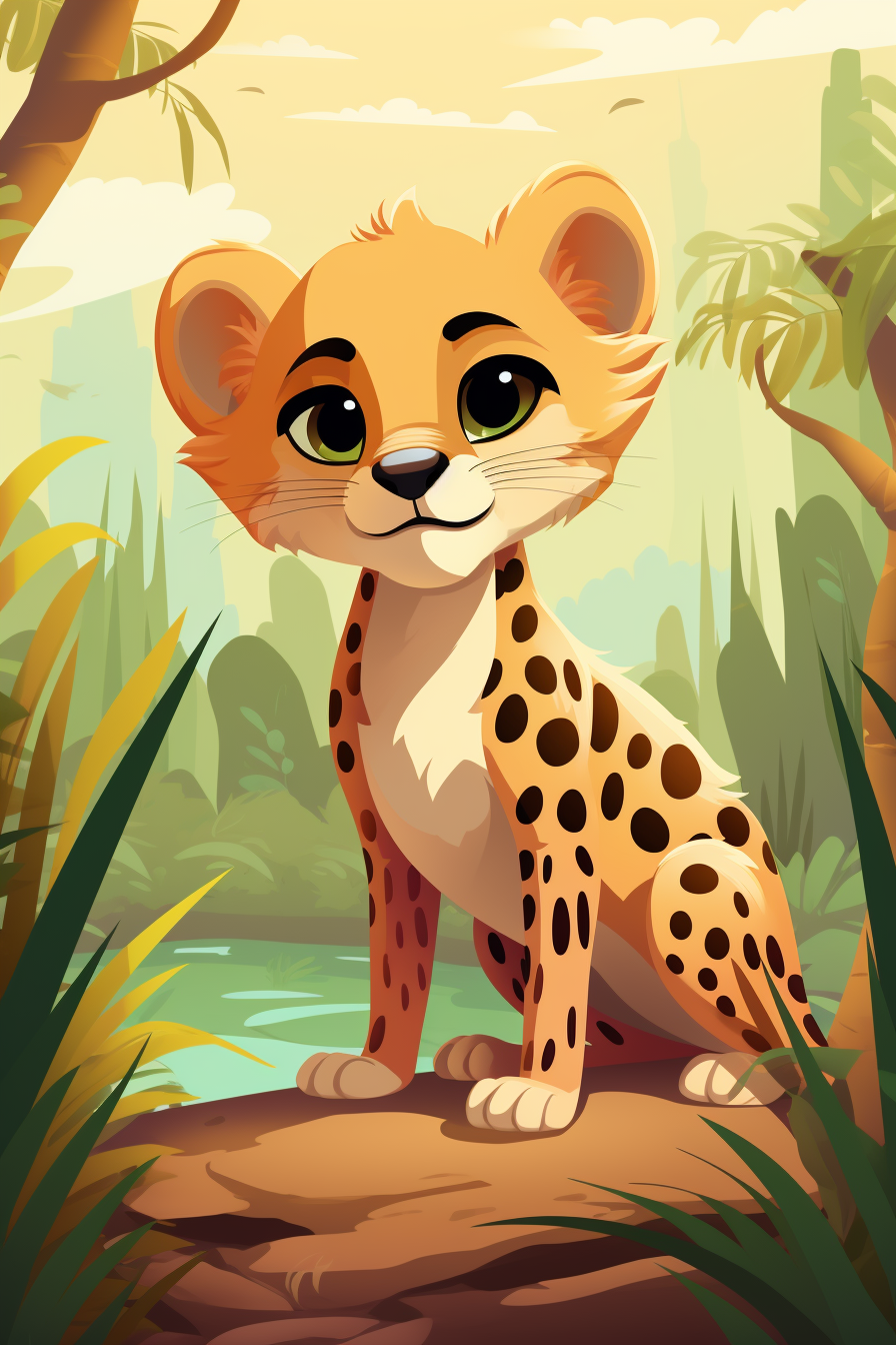 Cute cheetah in jungle cartoon