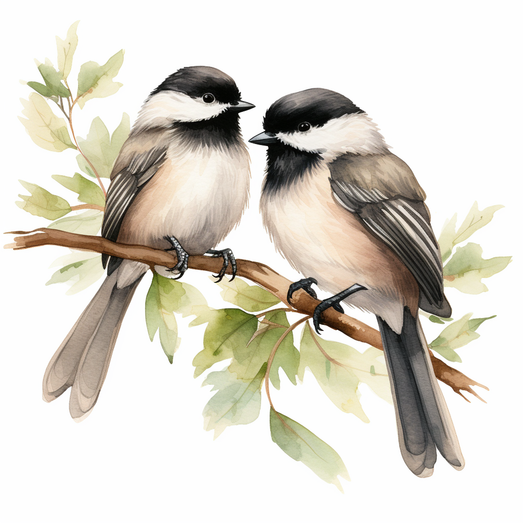 Cute Chickadee Birds Watercolor Clipart