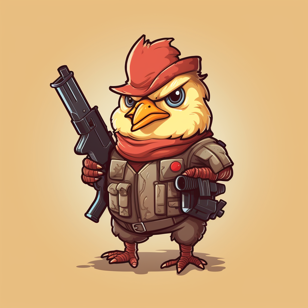 Cute chicken holding two guns