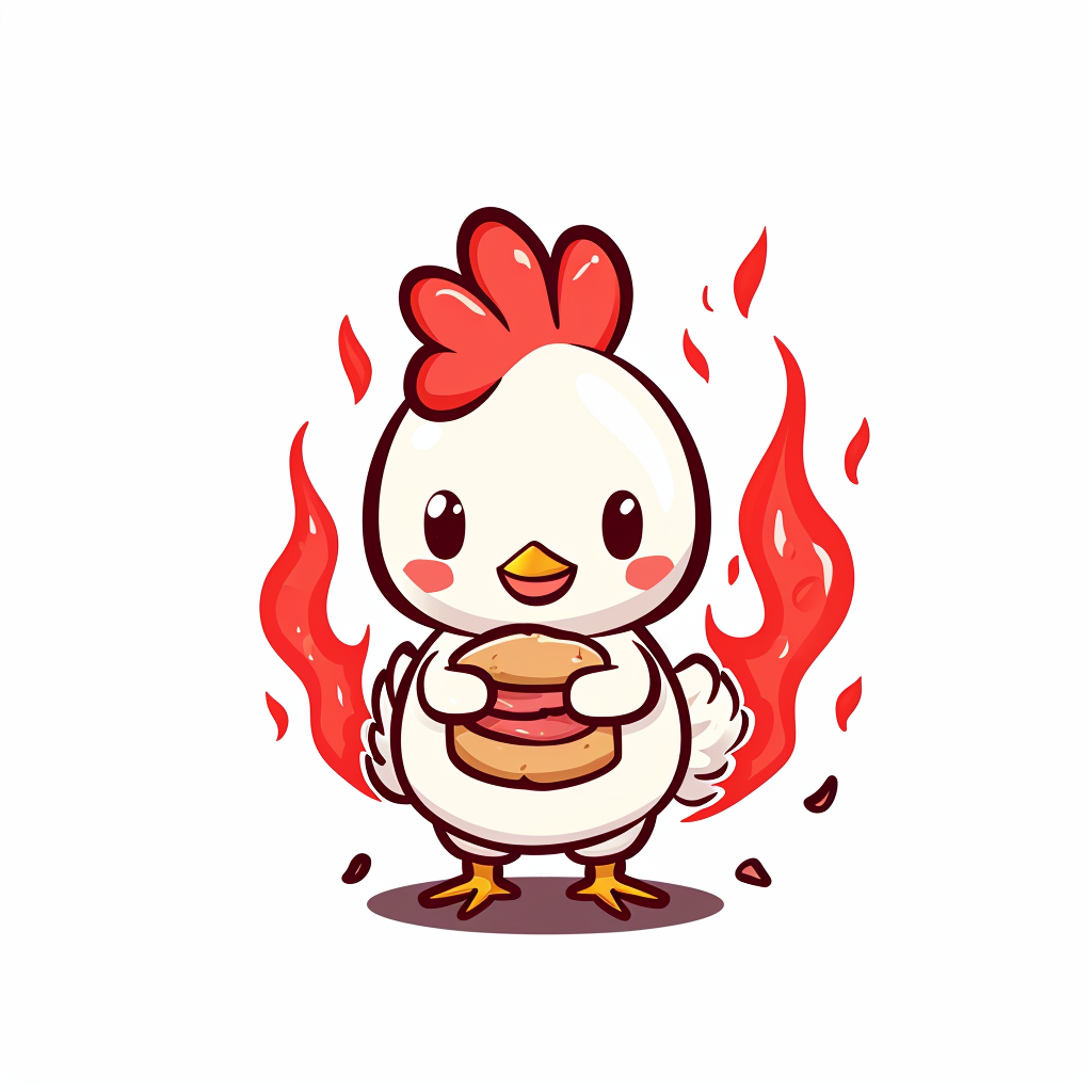 Cute chicken holding a delicious meat bun