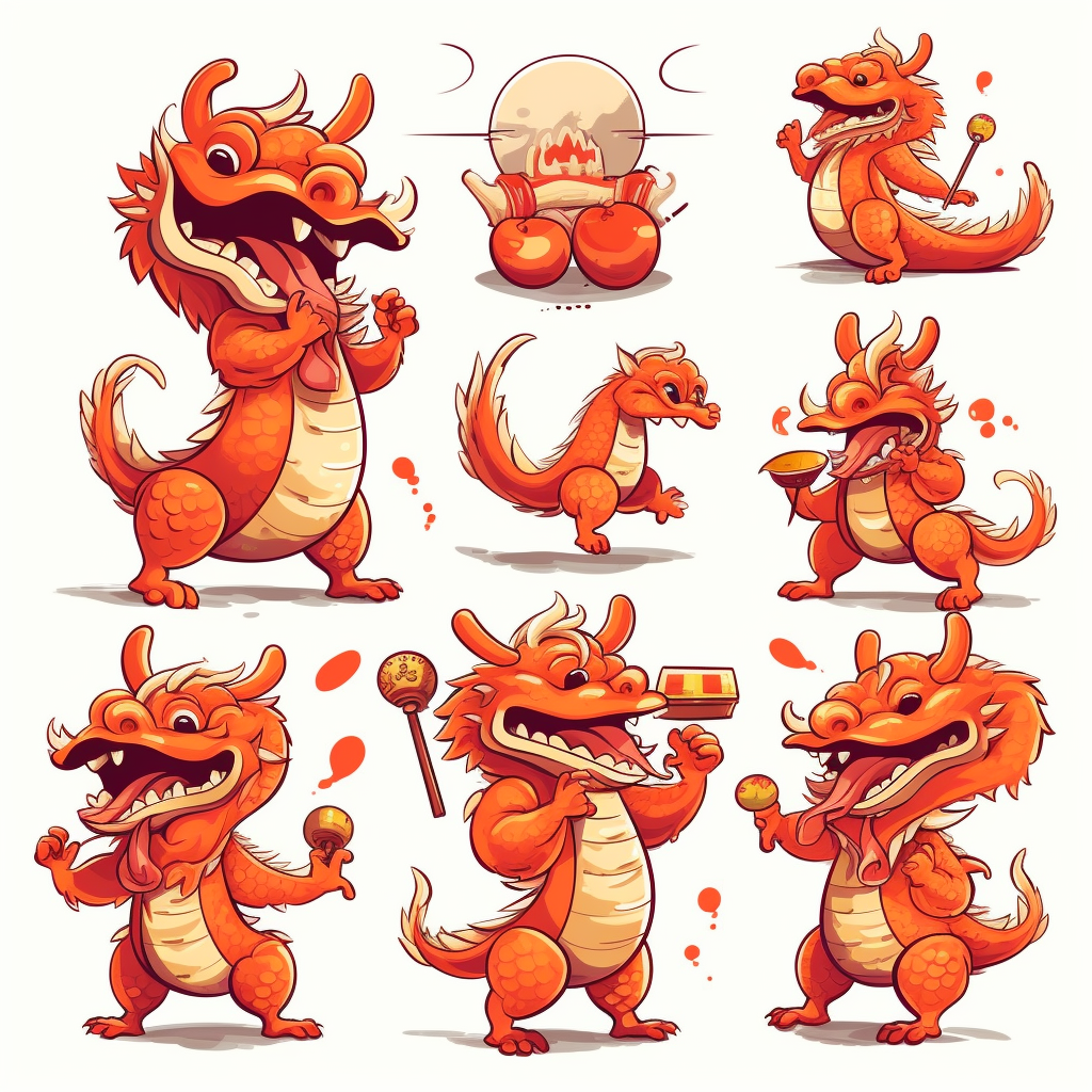 Chinese dragon mascot poses expressions