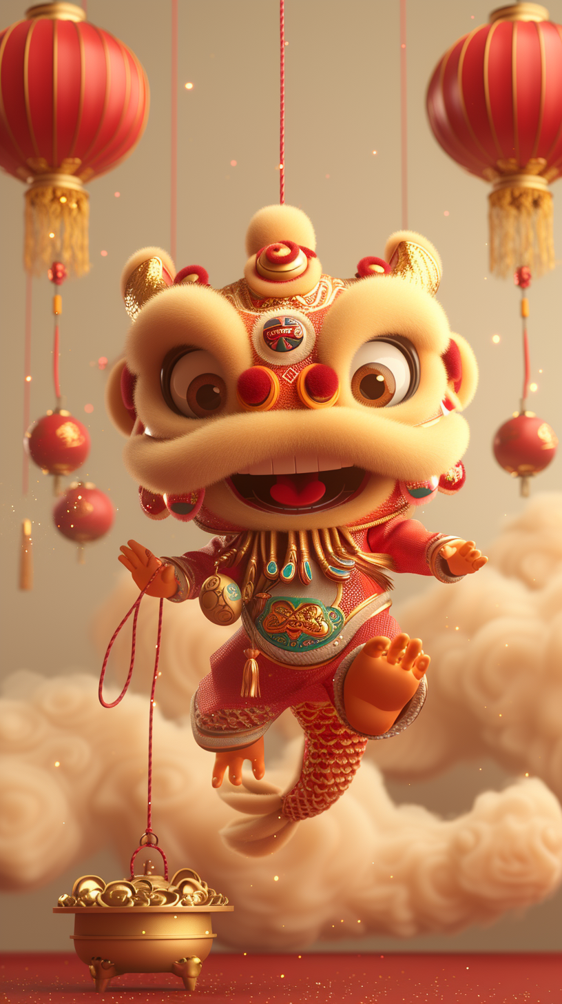 Cute Chinese Dragon Holding Lantern