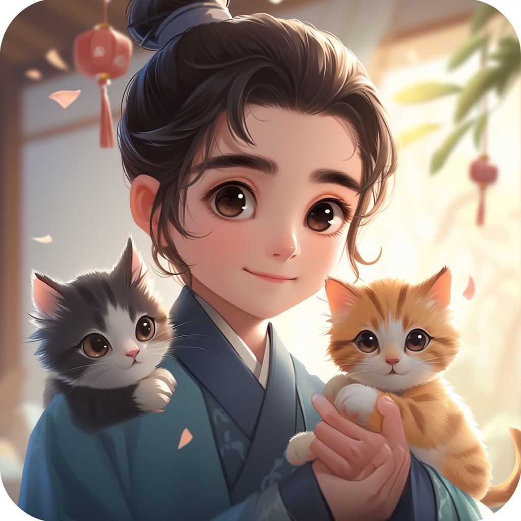 Chinese Gentleman with Kittens