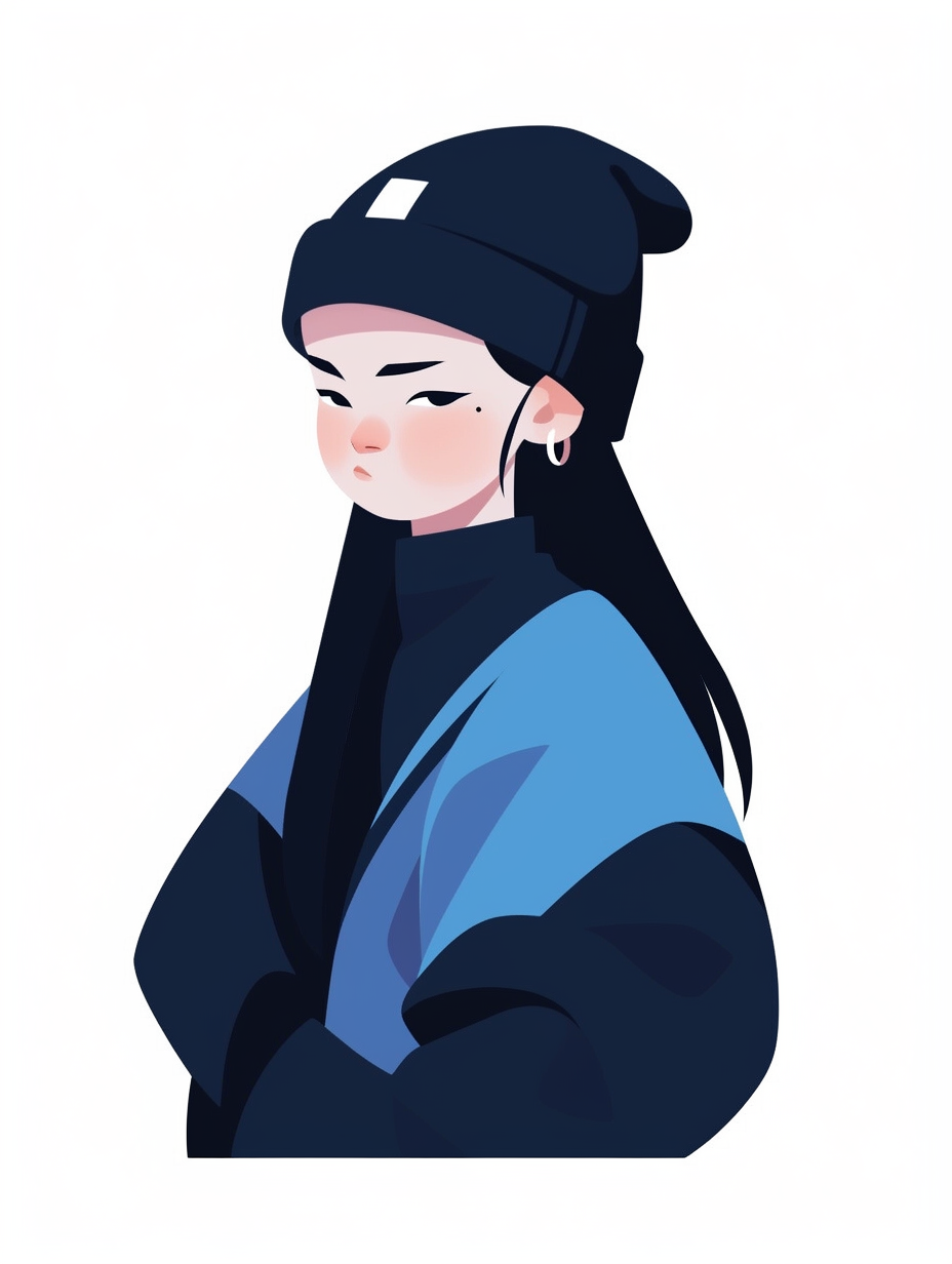 Minimalist cartoon illustration of a Chinese girl