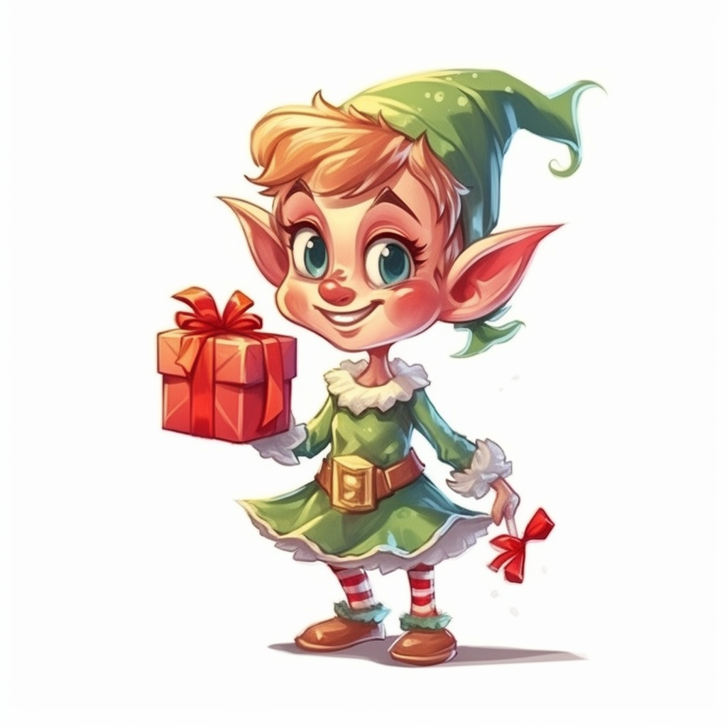 Cute Christmas elf holding a present