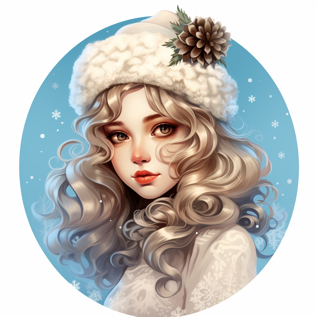 Cute Christmas girl with intricate details on white background