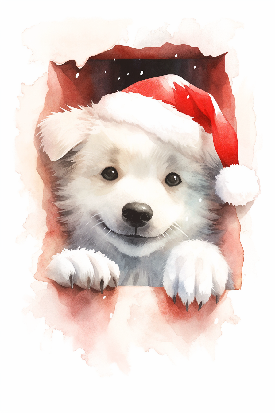 Cute Christmas puppy peeking out