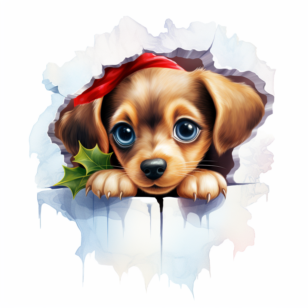 Watercolor 3D Cute Christmas Puppy