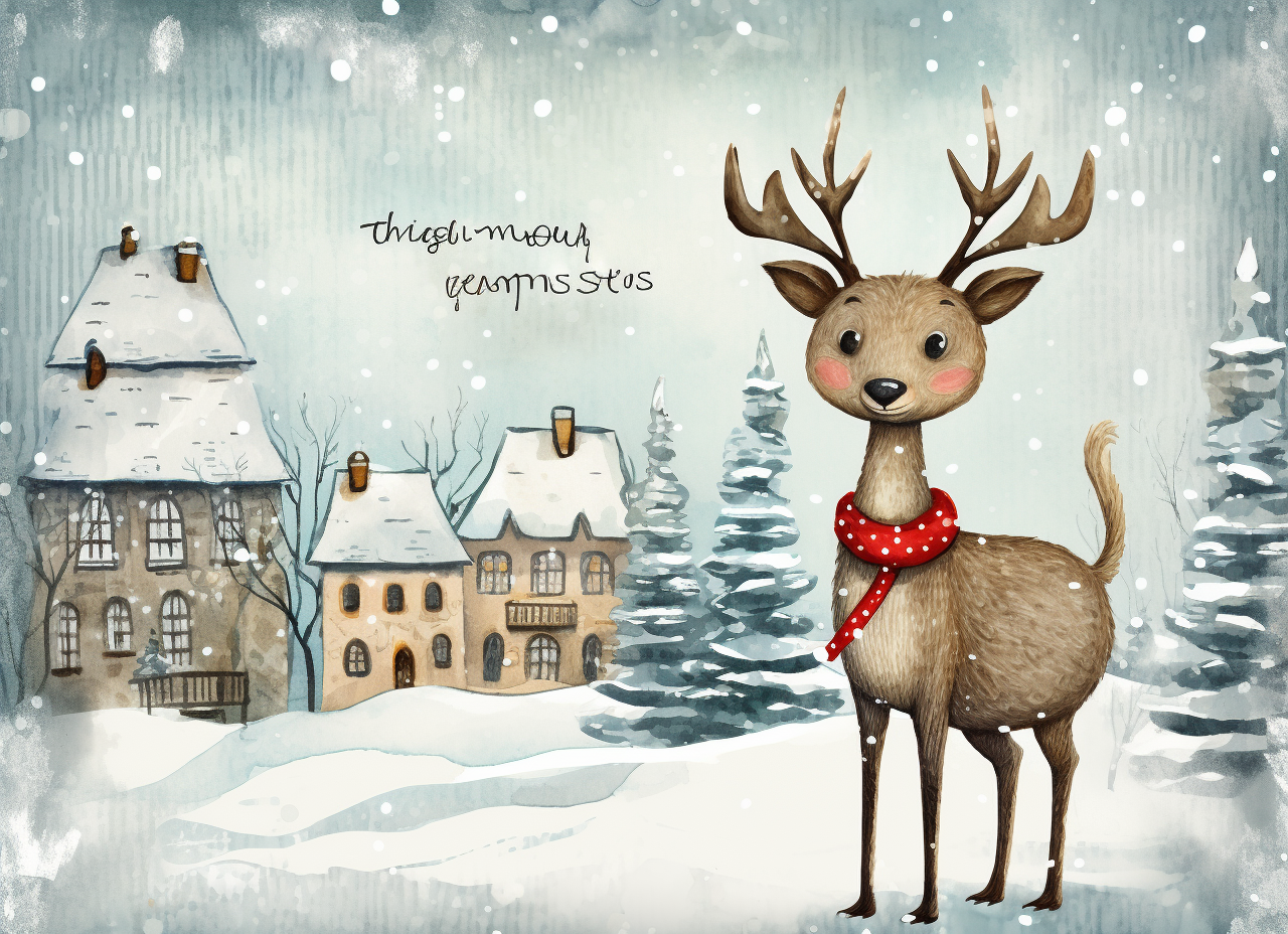 Cute Christmas Reindeer in Village