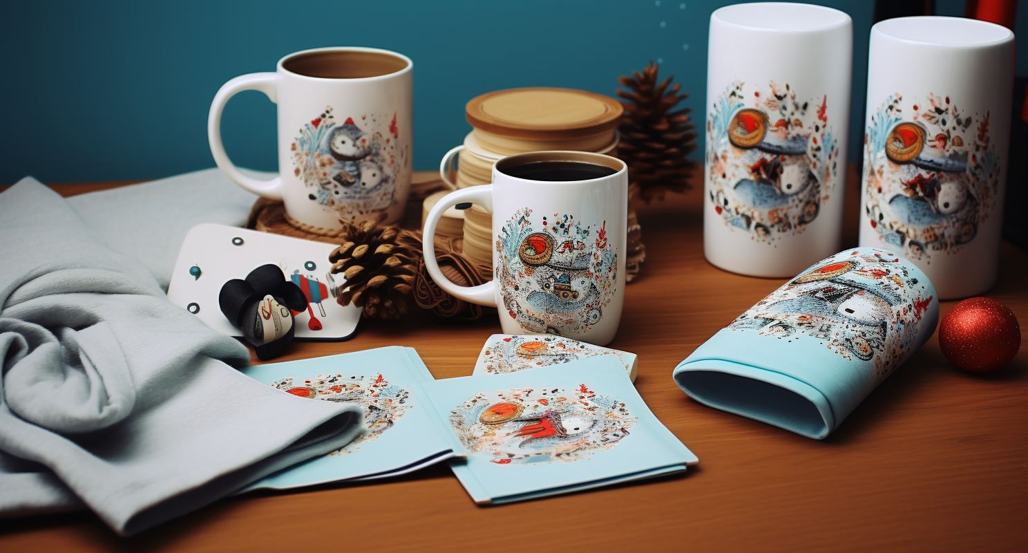 Coffee mugs, tumblers, bookmarks, and more – all with cute Christmas designs!