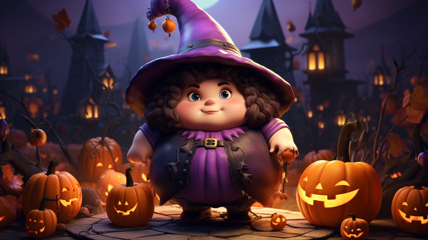 Adorable chubby girl witch giving candy