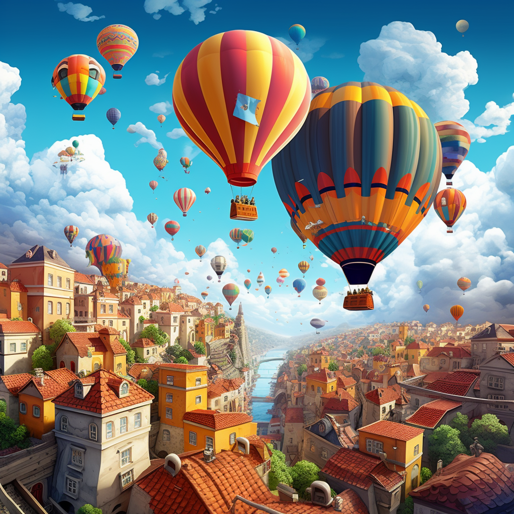 Cute Cities Flying Balloon Illustration