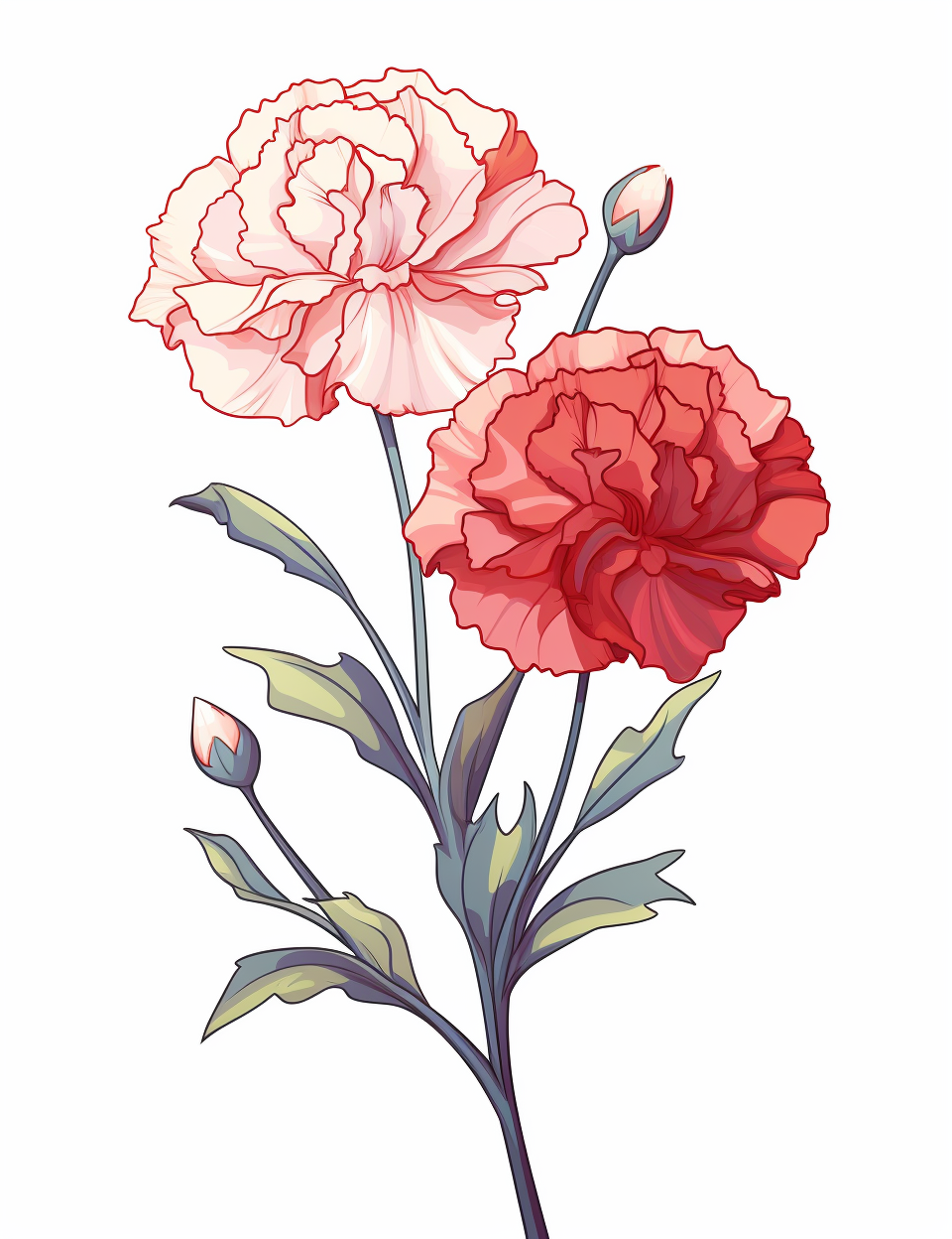 Cute colorful carnation flowers vector illustration