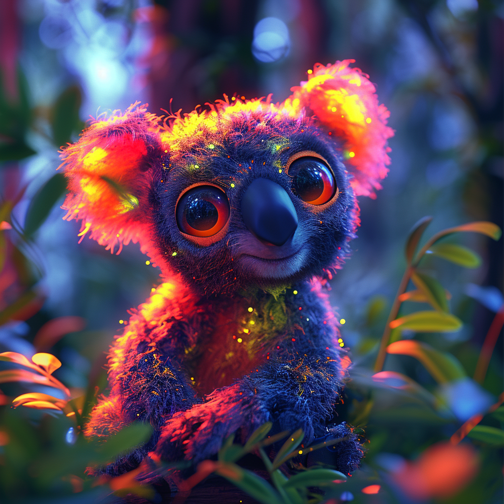 Cute Colorful Koala in Bioluminescent Jungle