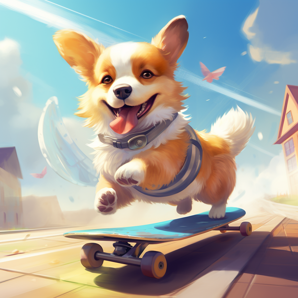 Cute Corgi Skateboarding with Ice Cream