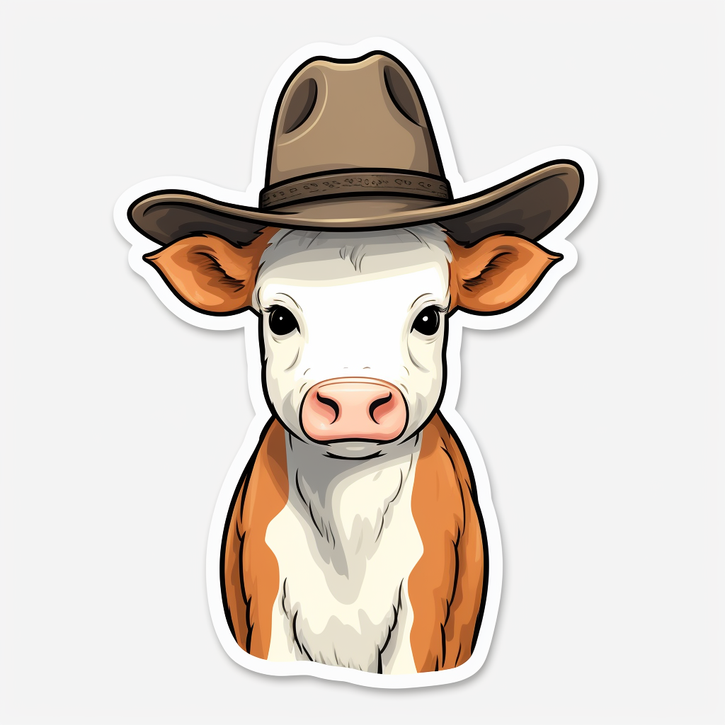 Adorable Cow with Cowboy Hat